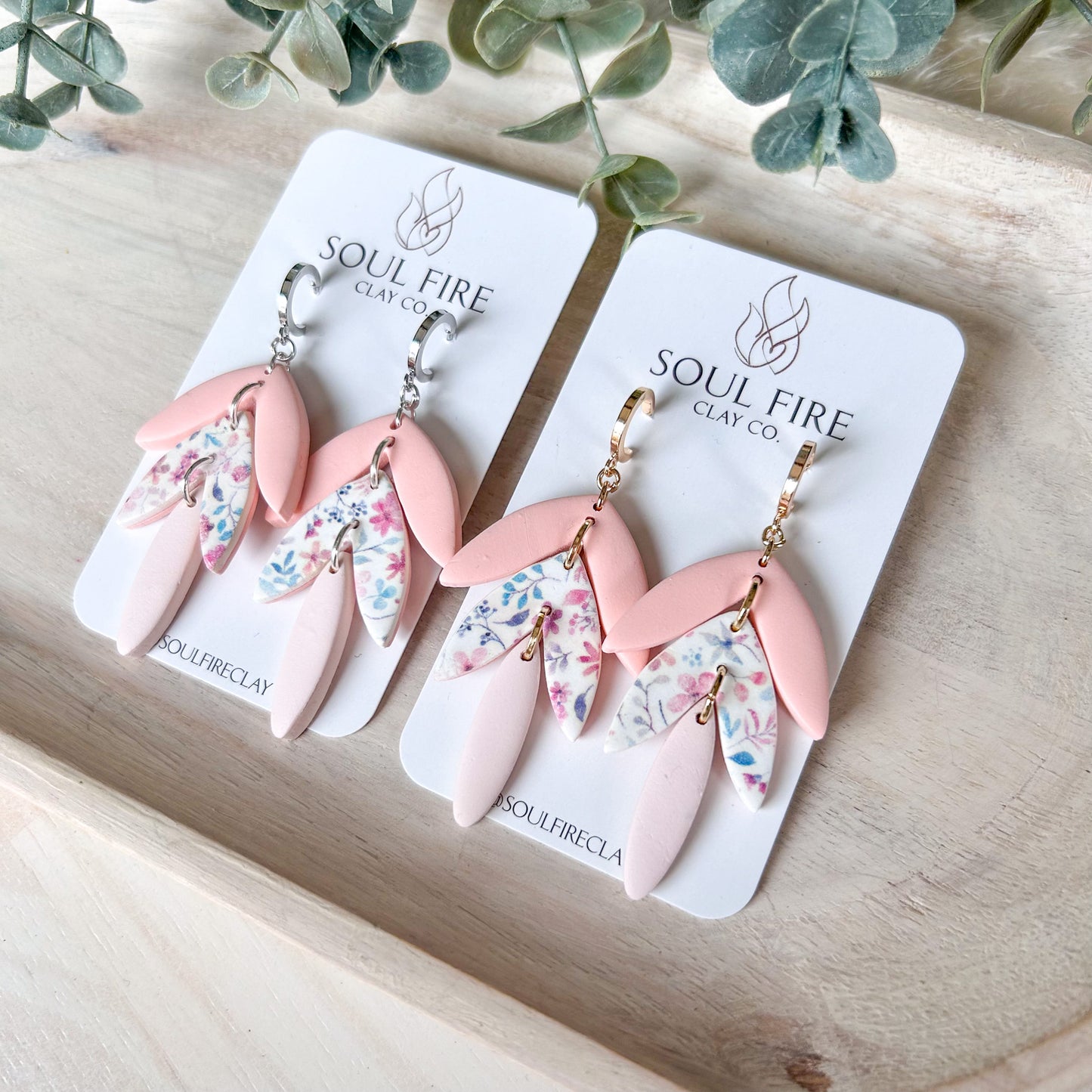 Spring Floral Leaf Drop Statement Earrings
