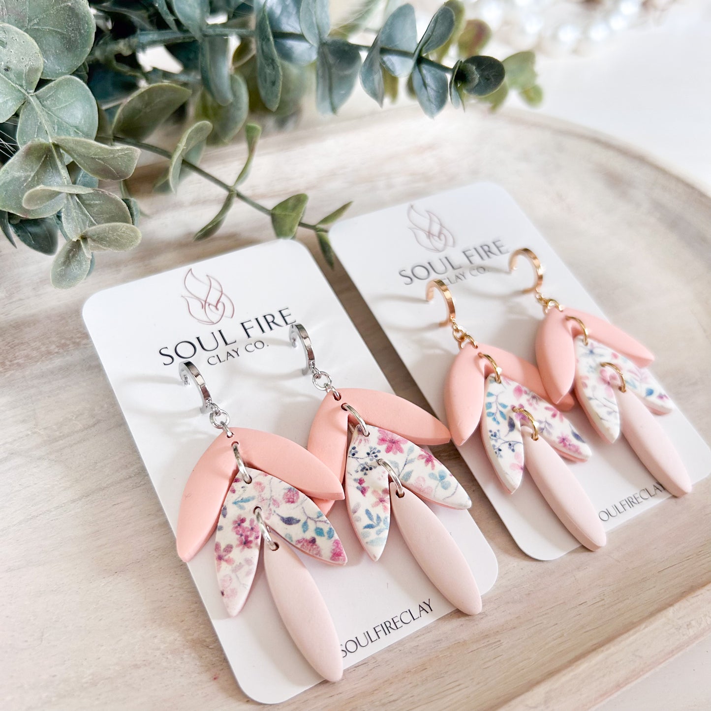 Spring Floral Leaf Drop Statement Earrings