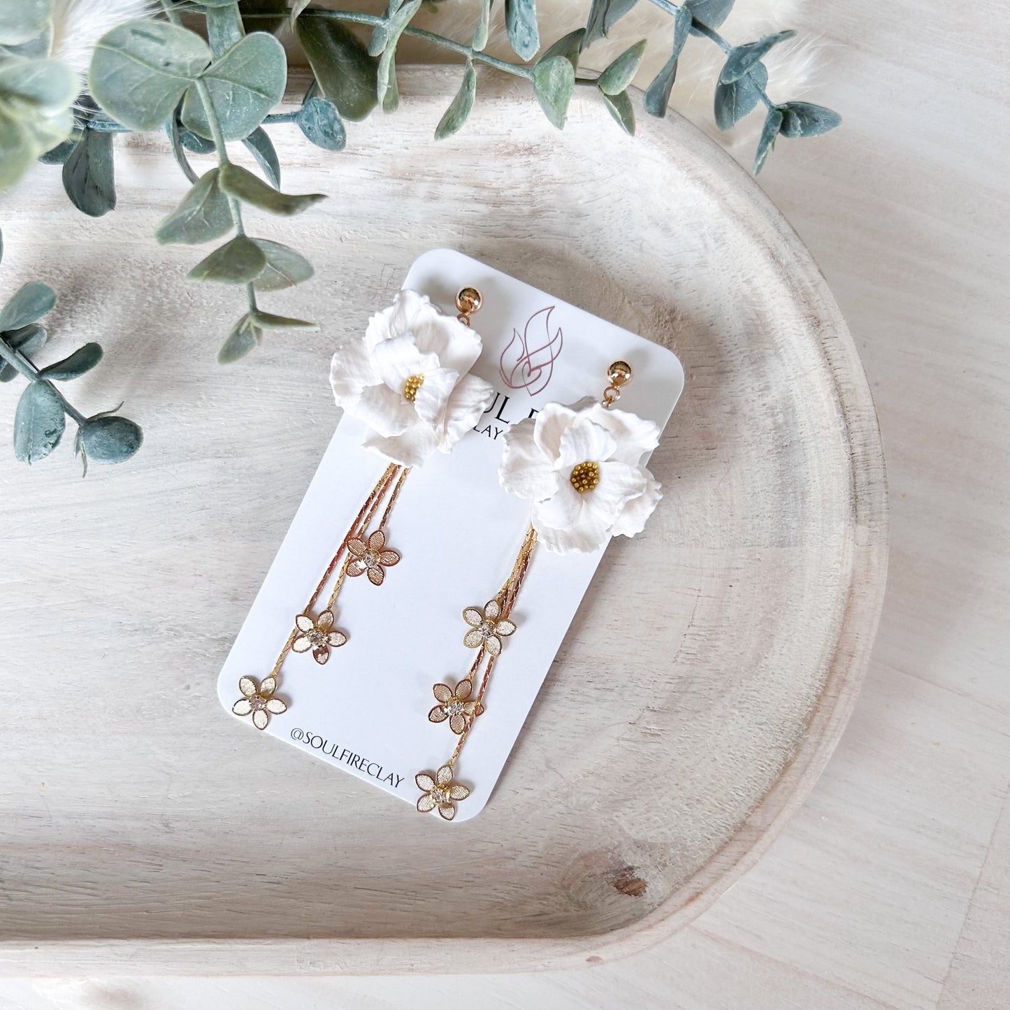 White Floral Statement Earrings