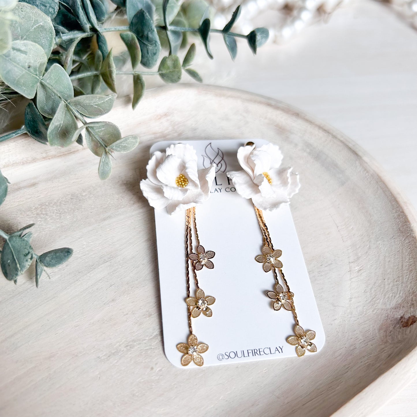 White Floral Statement Earrings