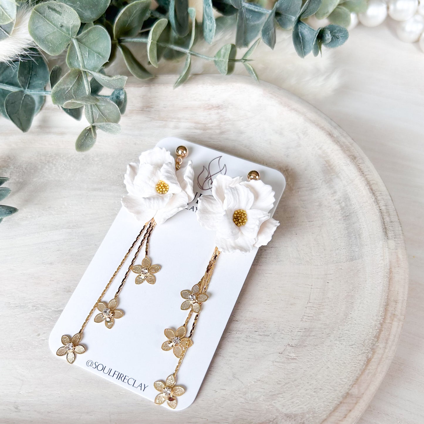 White Floral Statement Earrings