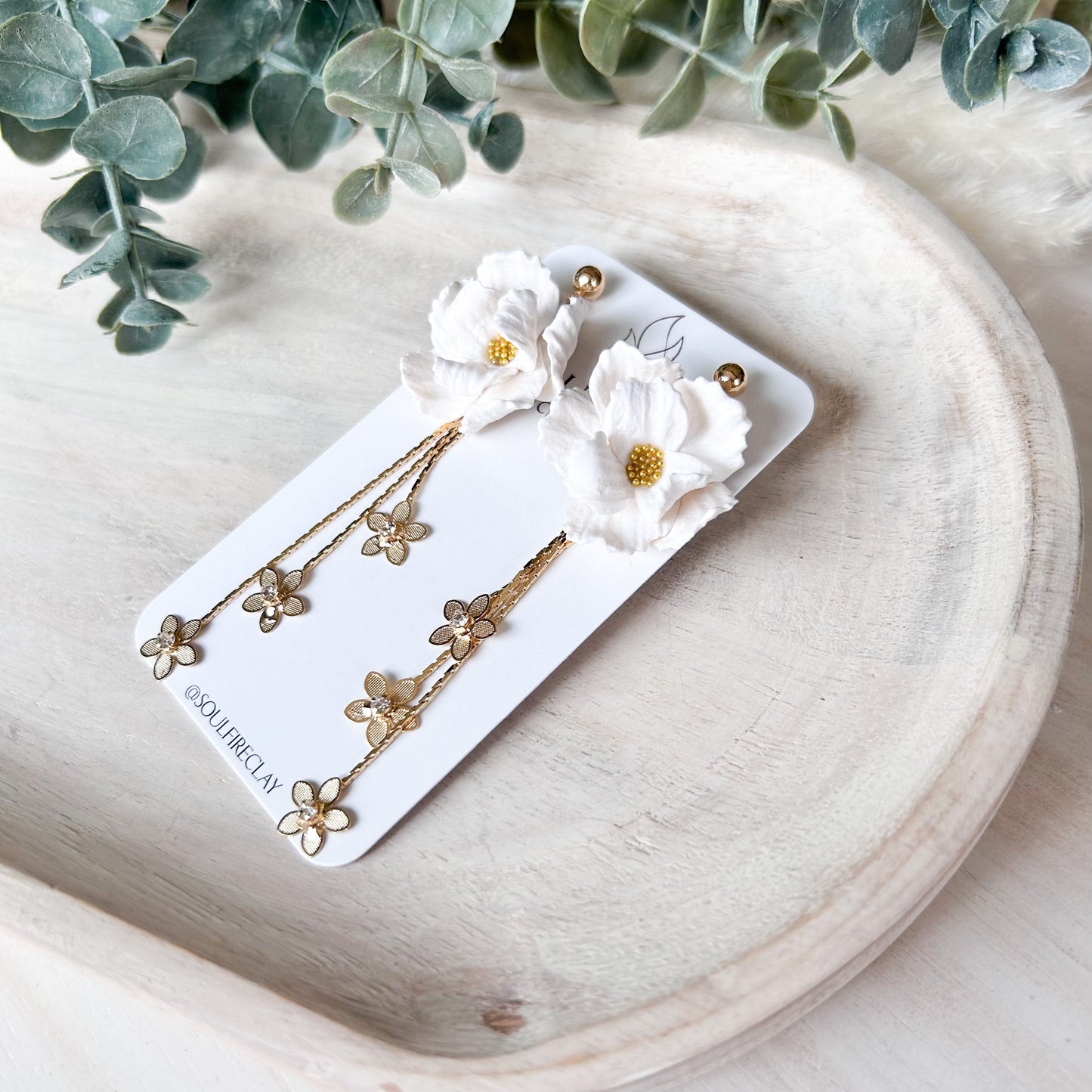 White Floral Statement Earrings