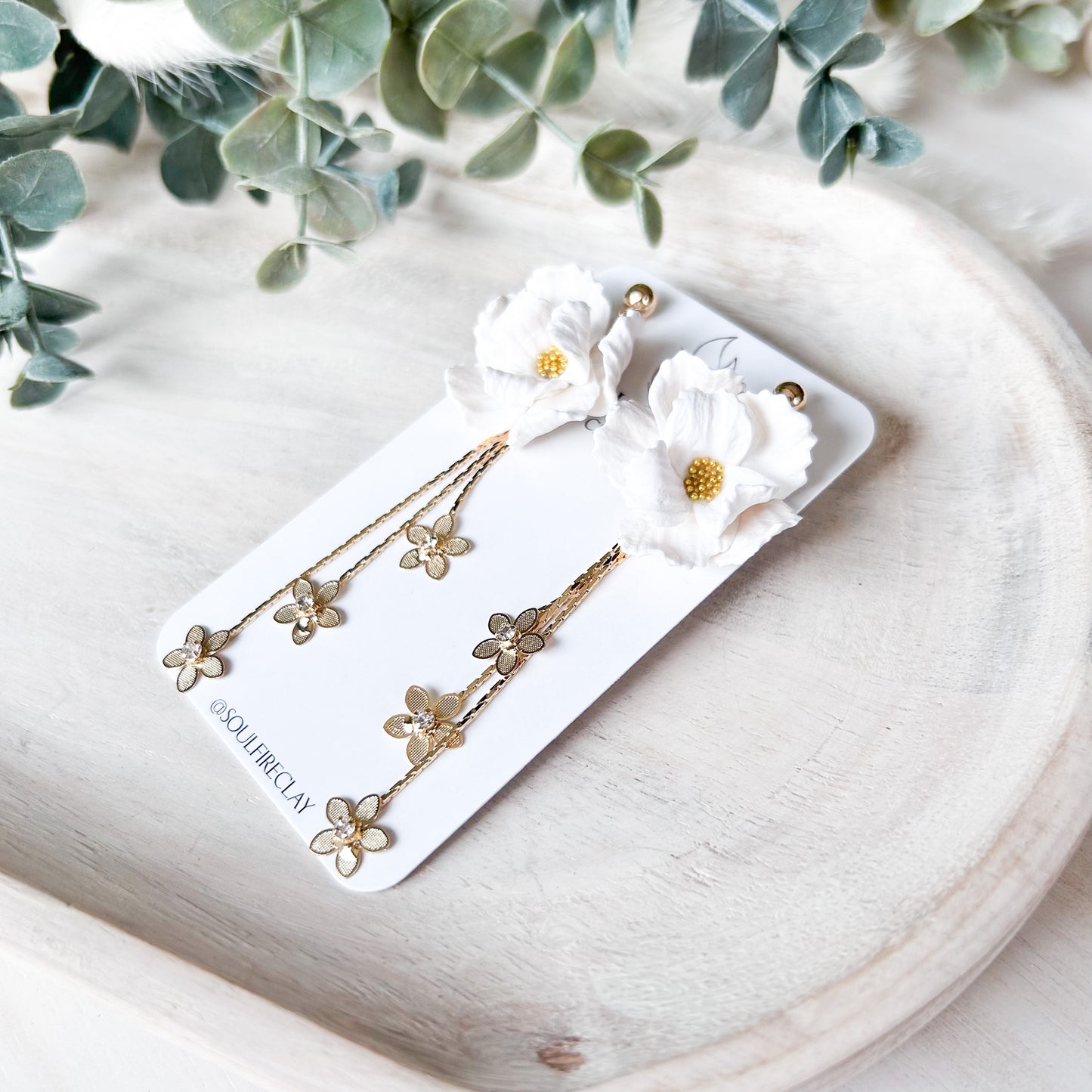 White Floral Statement Earrings