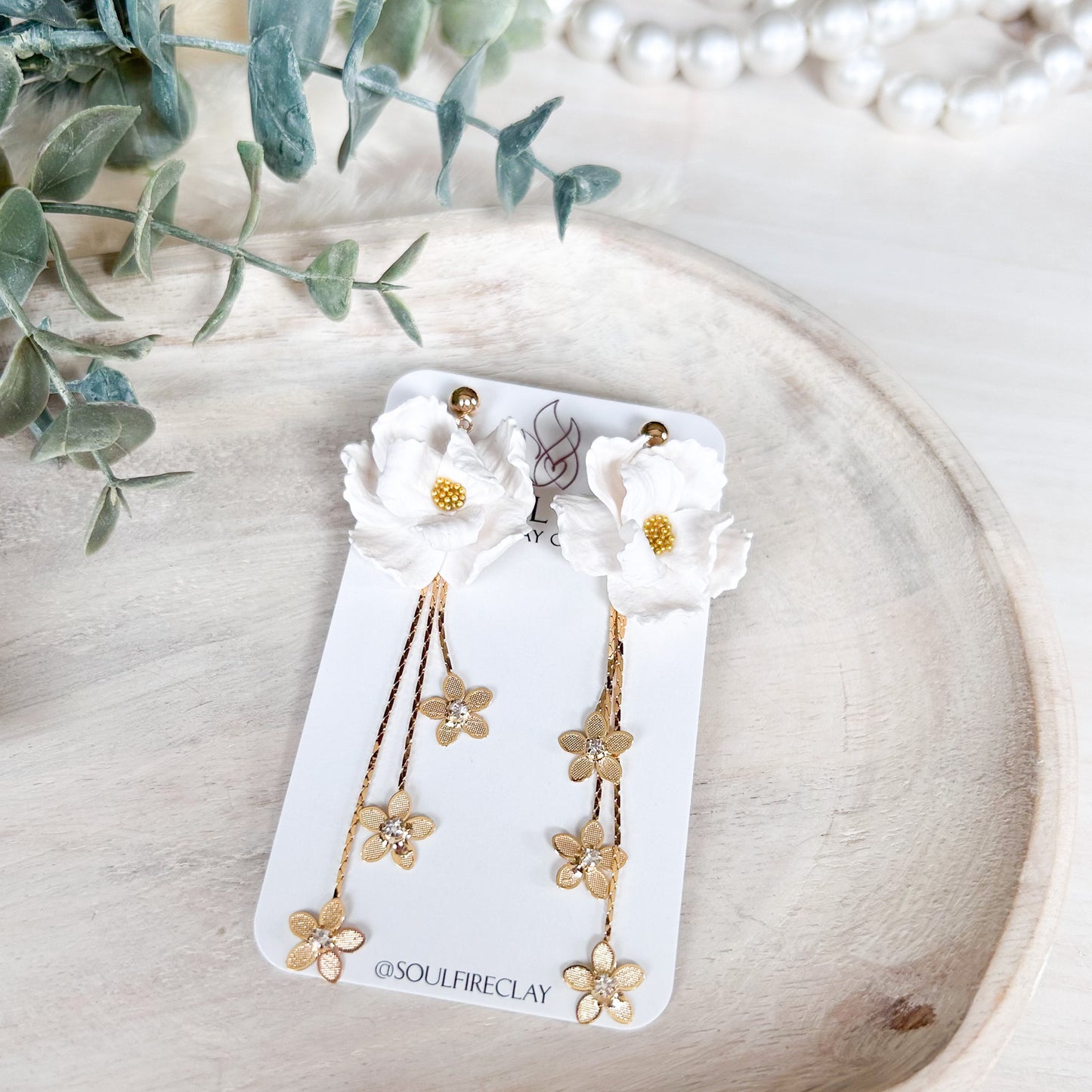 White Floral Statement Earrings