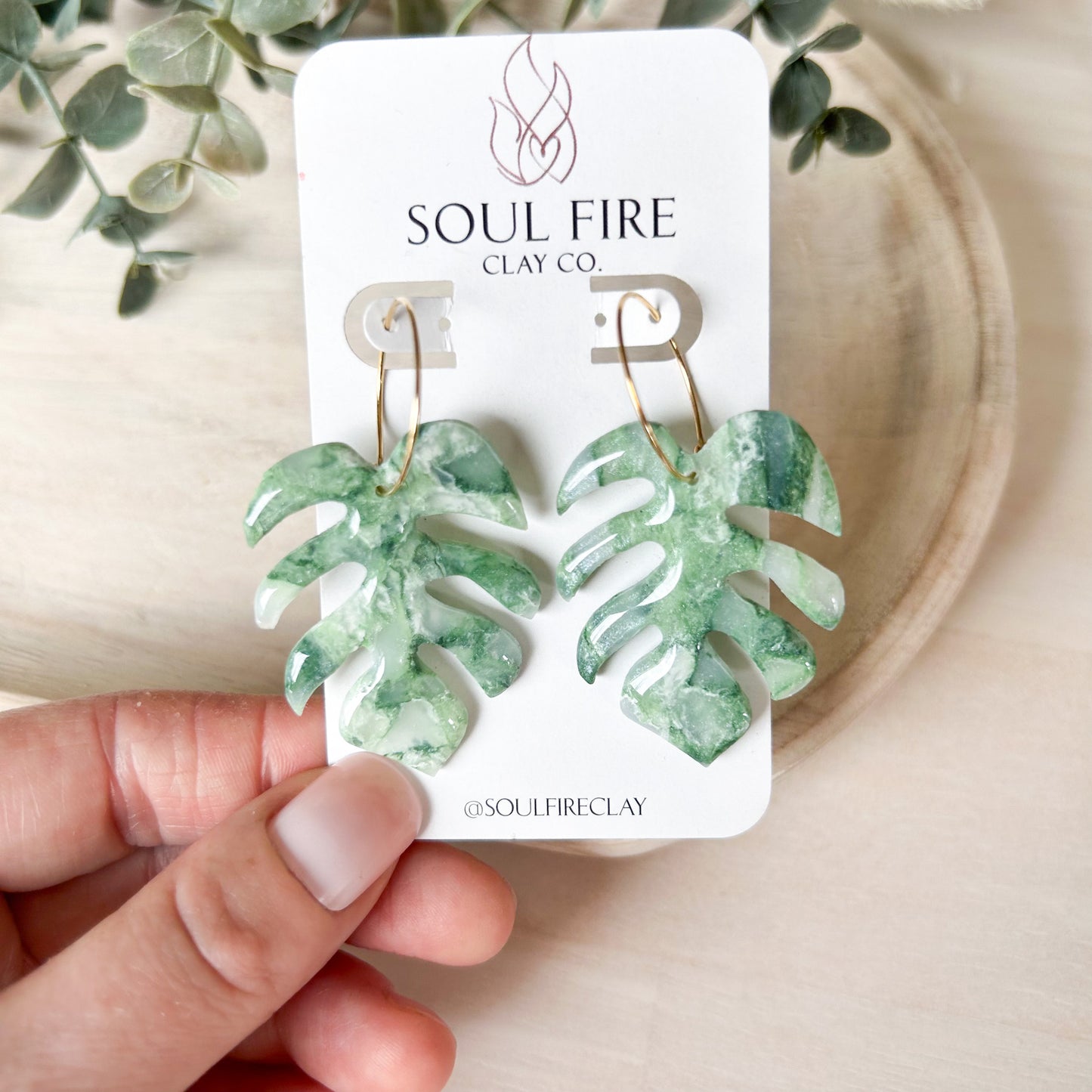 Monstera (Large) Marbled Statement Earrings