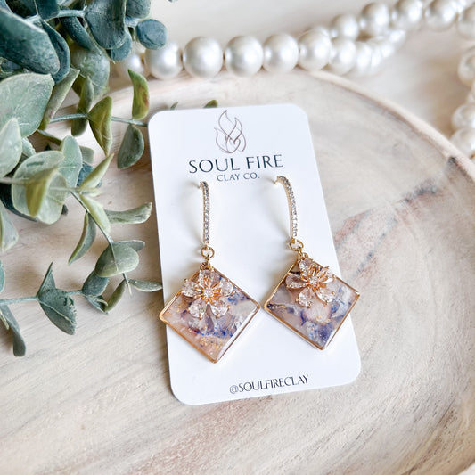 Bridgerton Collection - Diamond Floral Drop - Marbled Statement Earrings