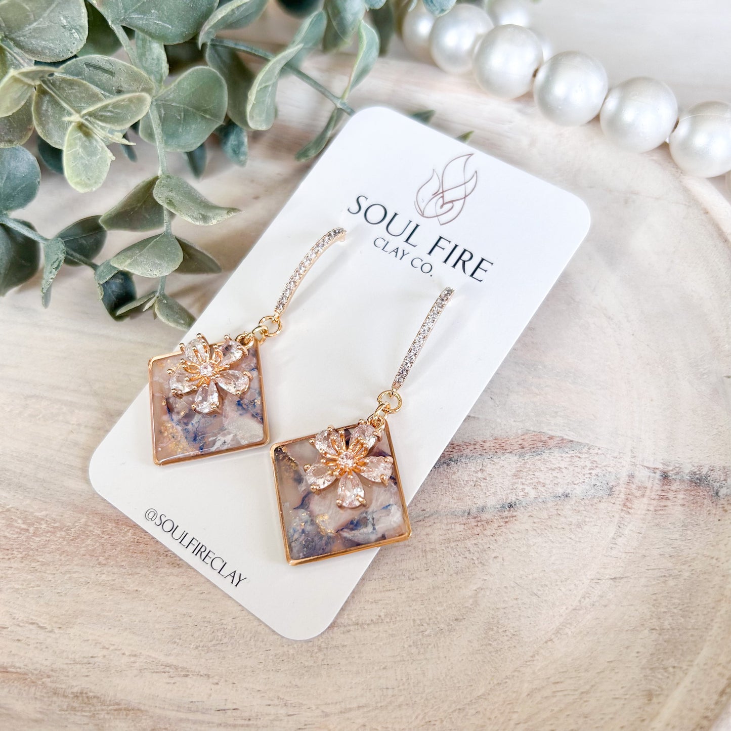 Bridgerton Collection - Diamond Floral Drop - Marbled Statement Earrings