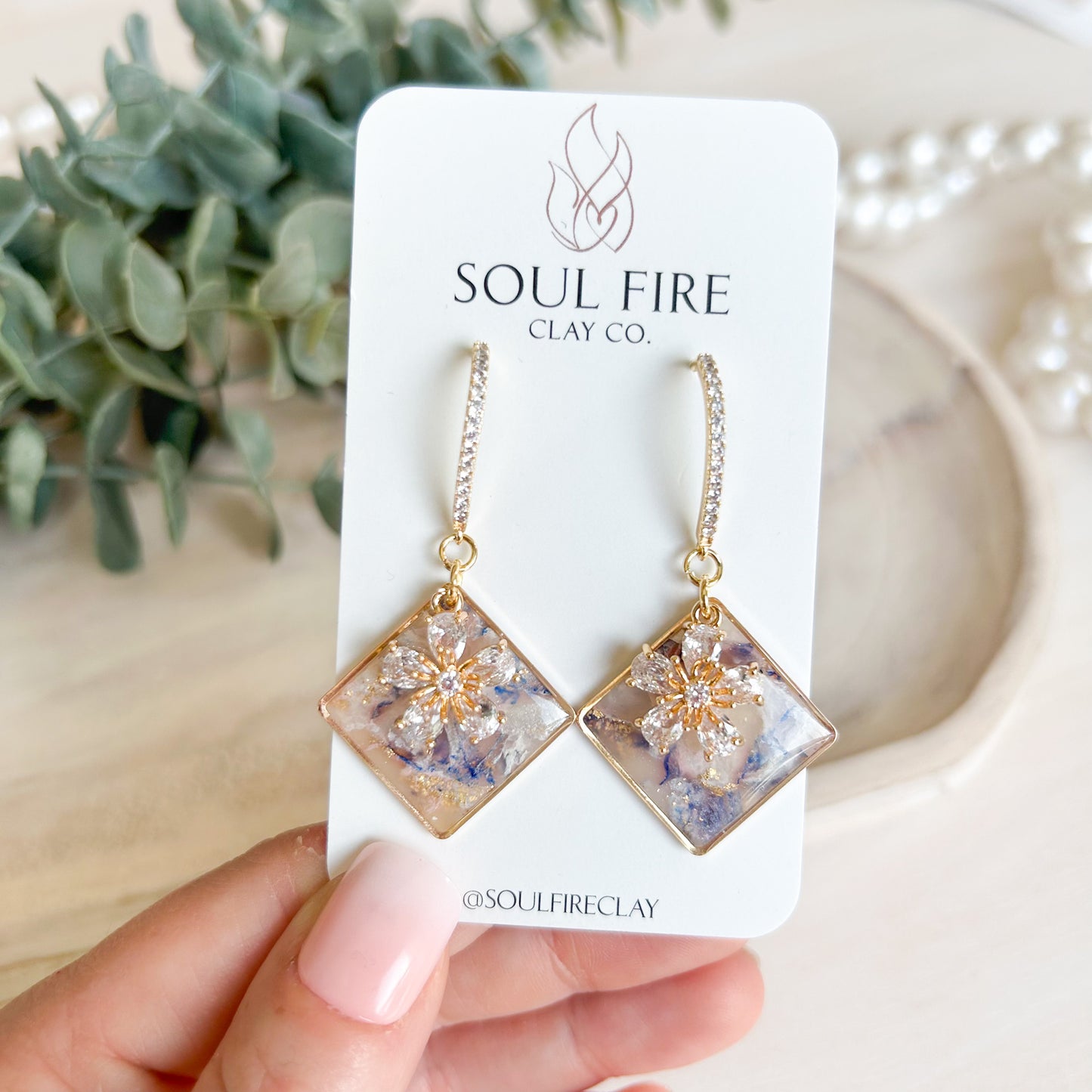Bridgerton Collection - Diamond Floral Drop - Marbled Statement Earrings