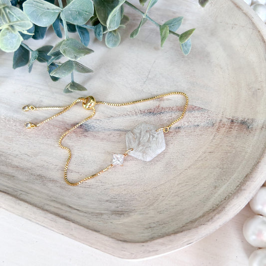 Bridgerton Collection - Marbled Hexagon Bracelet - Gold Chain