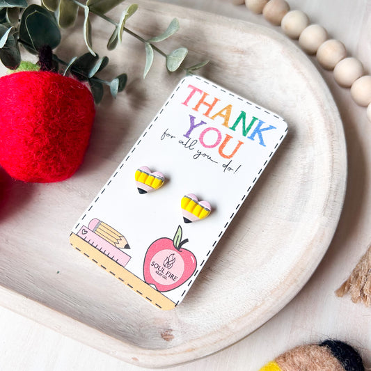 Pencil Hearts - Educator Teacher Studs - Statement Earrings