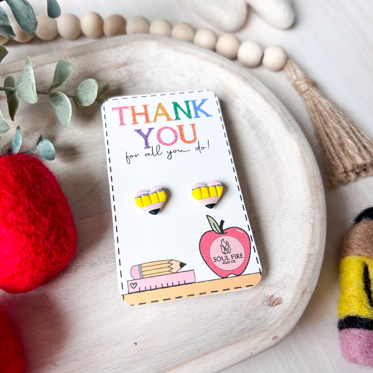 Pencil Hearts - Educator Teacher Studs - Statement Earrings