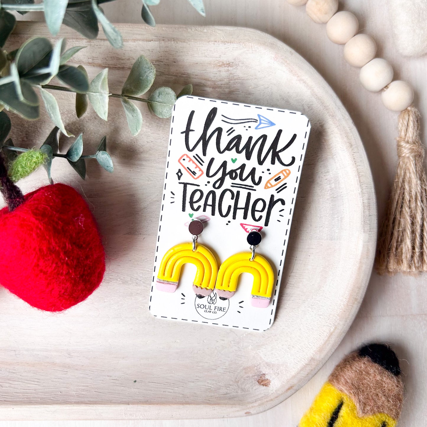 Rainbow Pencil - Educator Teacher - Statement Earrings
