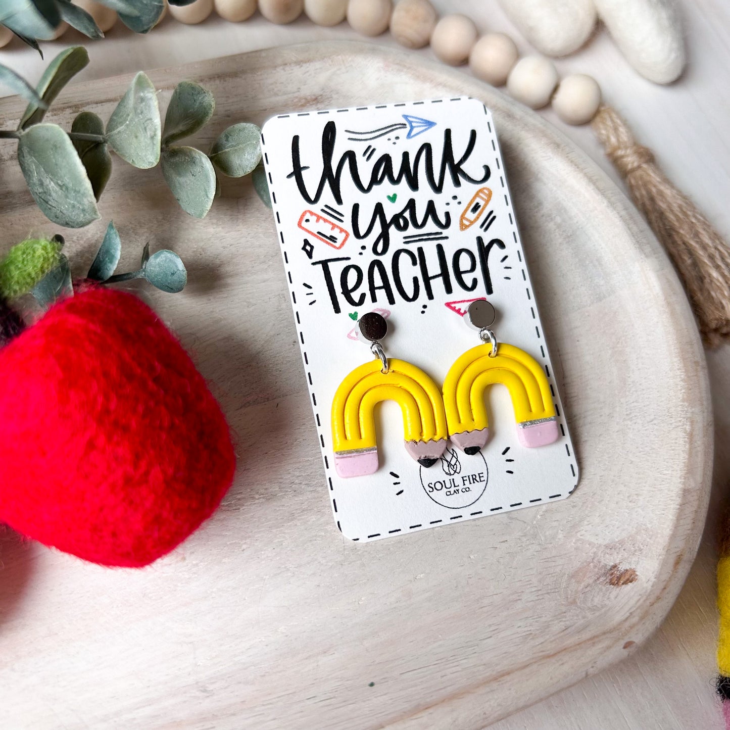 Rainbow Pencil - Educator Teacher - Statement Earrings