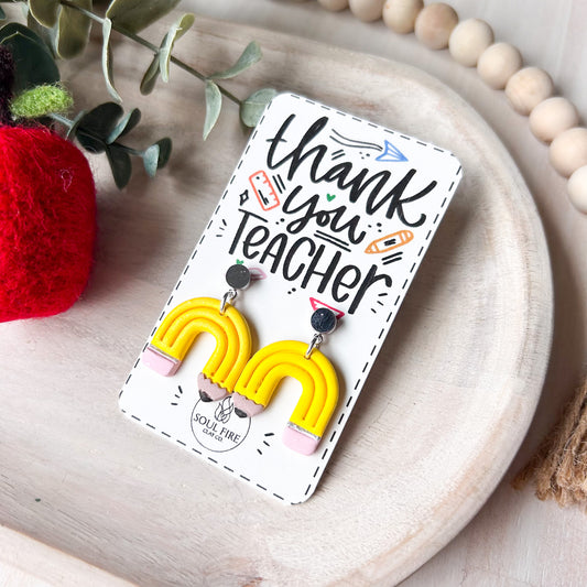 Rainbow Pencil - Educator Teacher - Statement Earrings