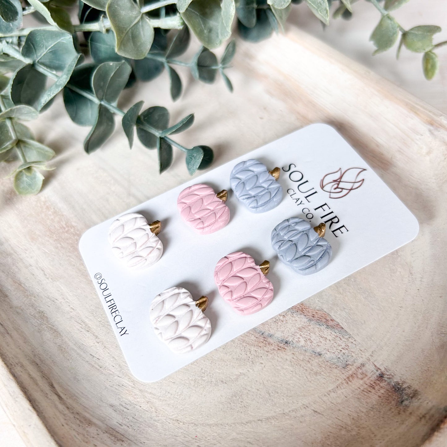 Knit Pumpkin Stud Trio - Pastels - Fall - Statement Earrings