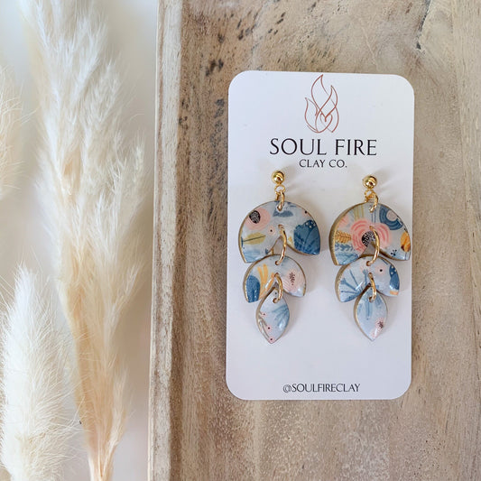 Vintage Retro floral feather drop statement Earrings