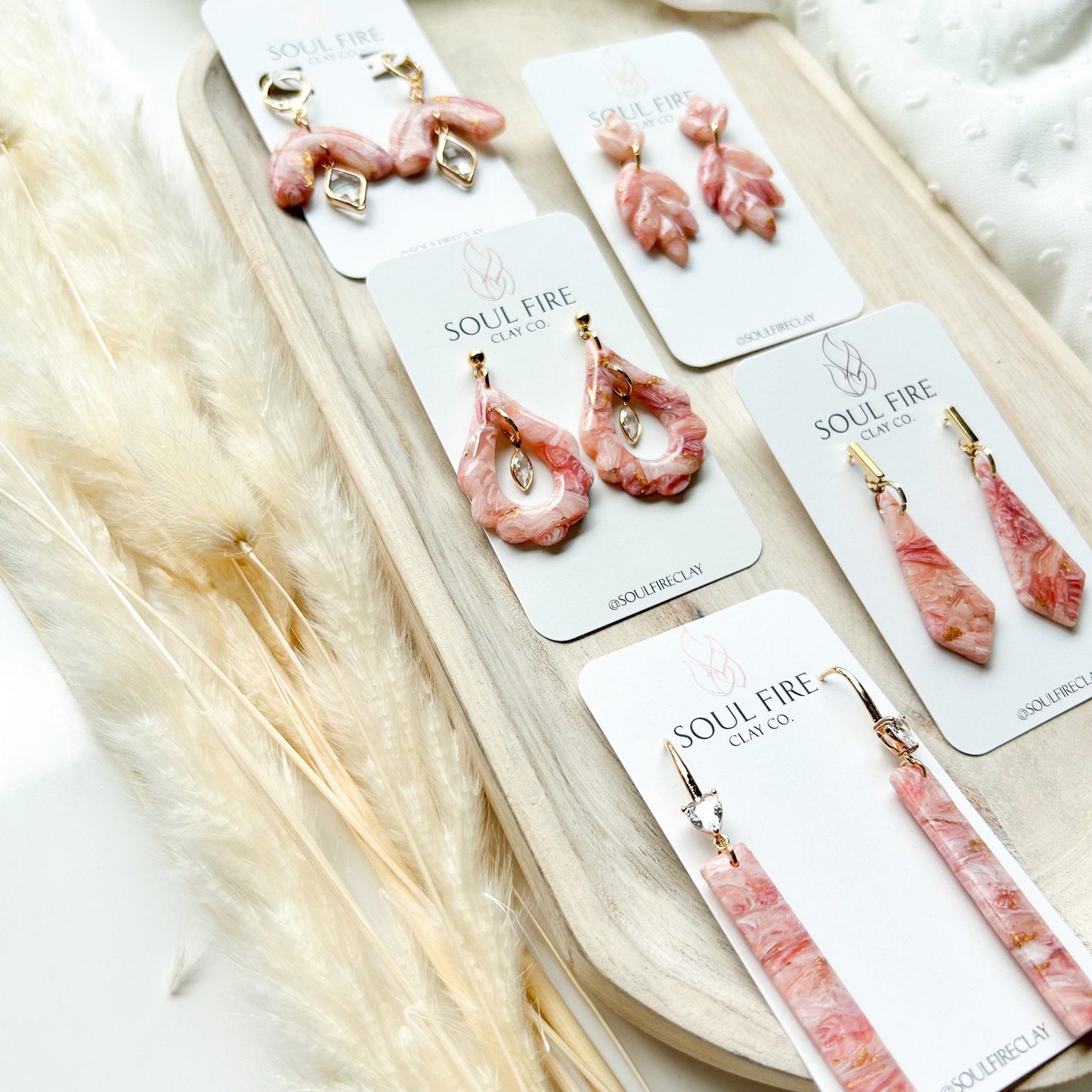 Mixed Pink Shades Marble statement Earrings