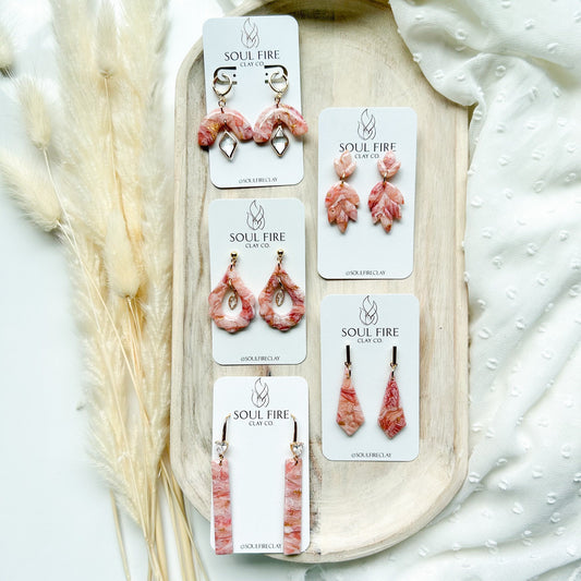 Mixed Pink Shades Marble statement Earrings