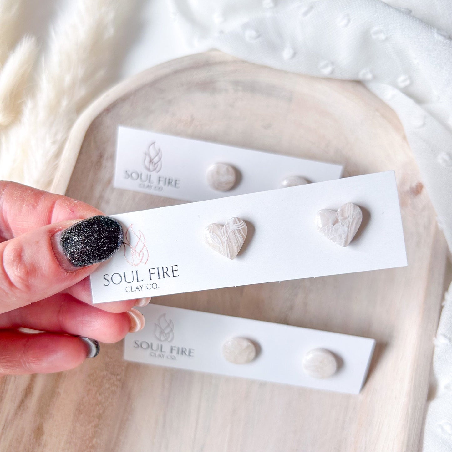 White Marble with floral overlay stud Earrings