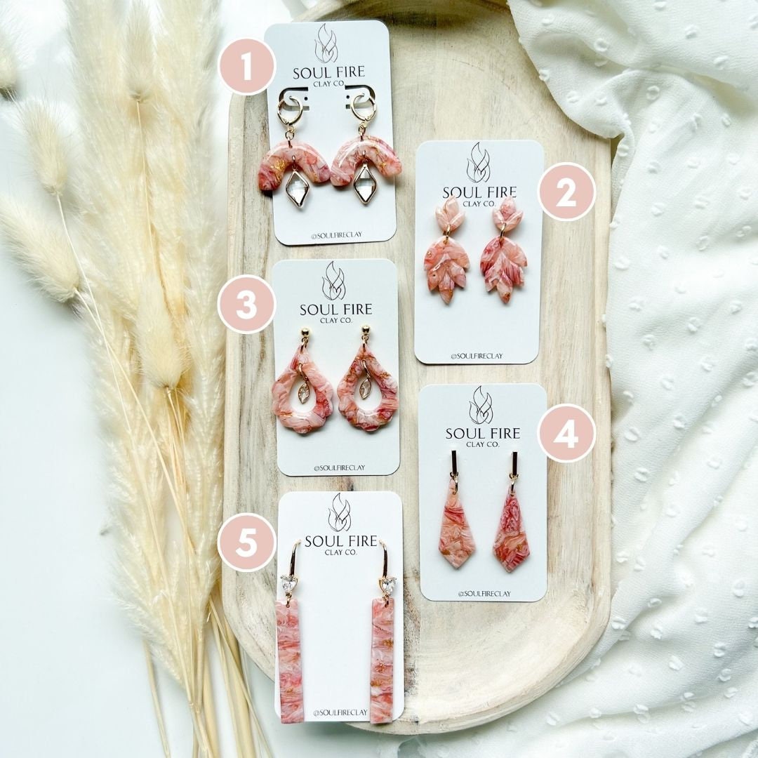 Mixed Pink Shades Marble statement Earrings
