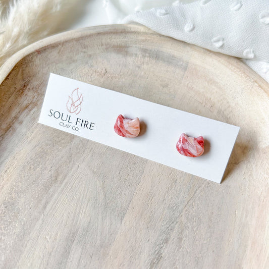 Bronze Marble Cat Stud Earrings