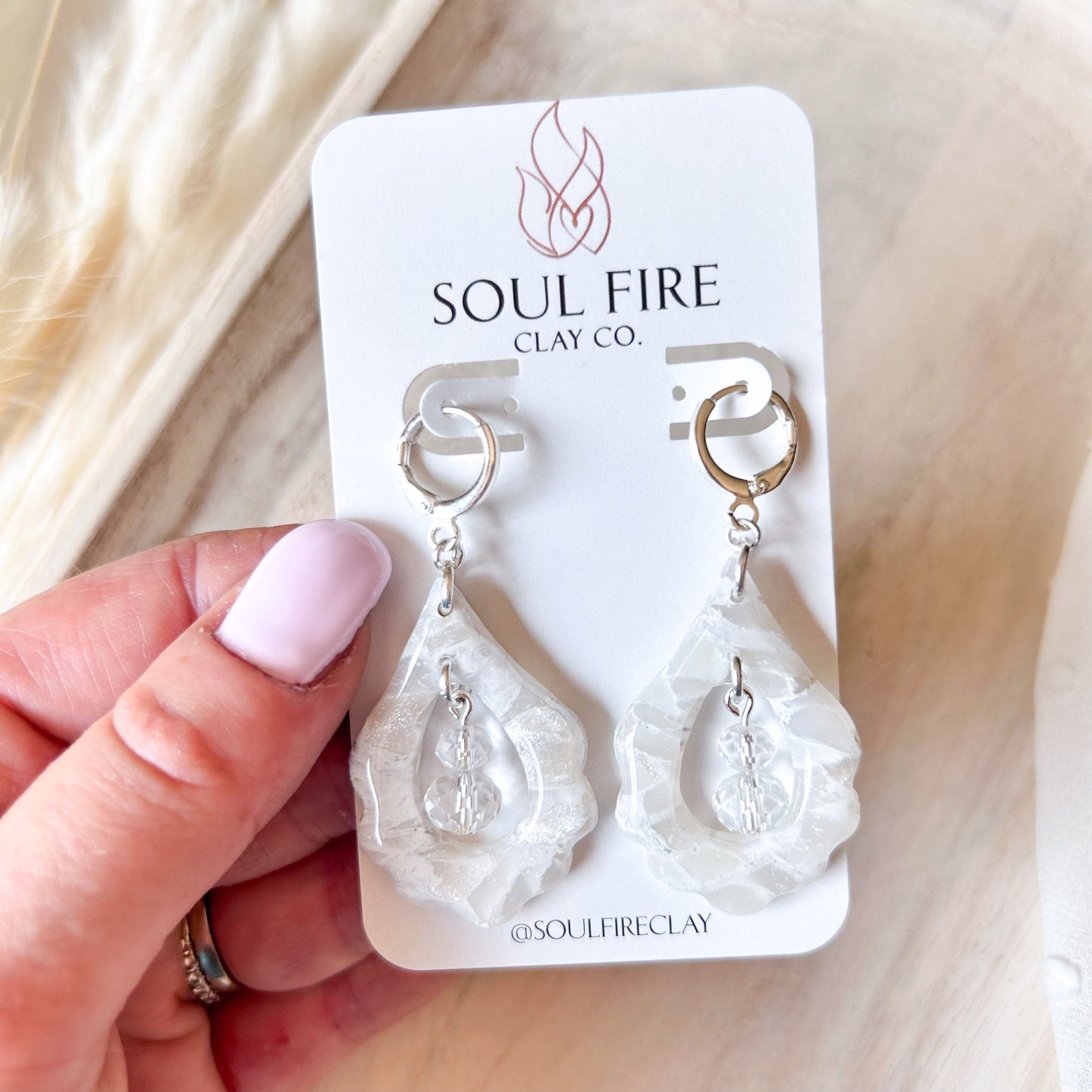 White & Silver Marble Statement Earrings