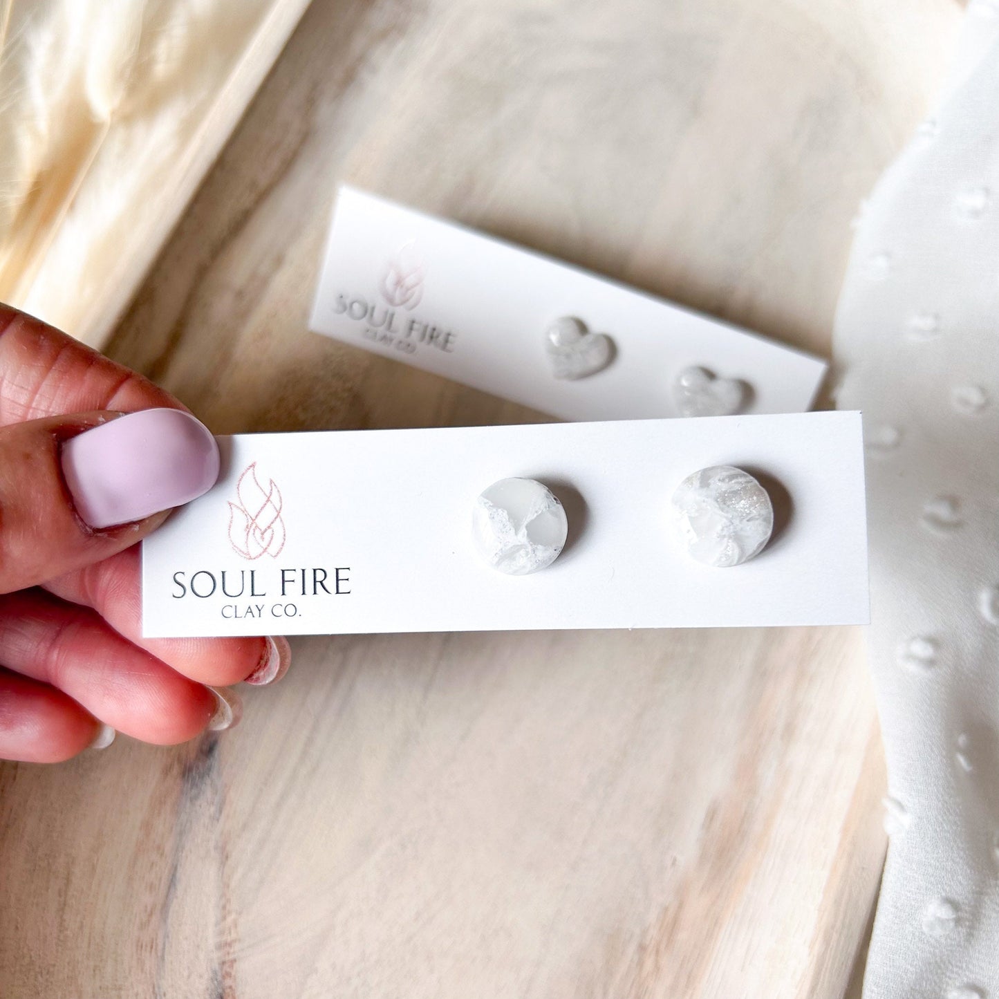 White & Silver Marble Stud Earrings
