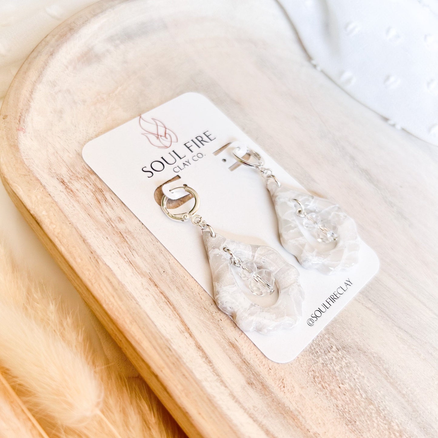 White & Silver Marble Statement Earrings