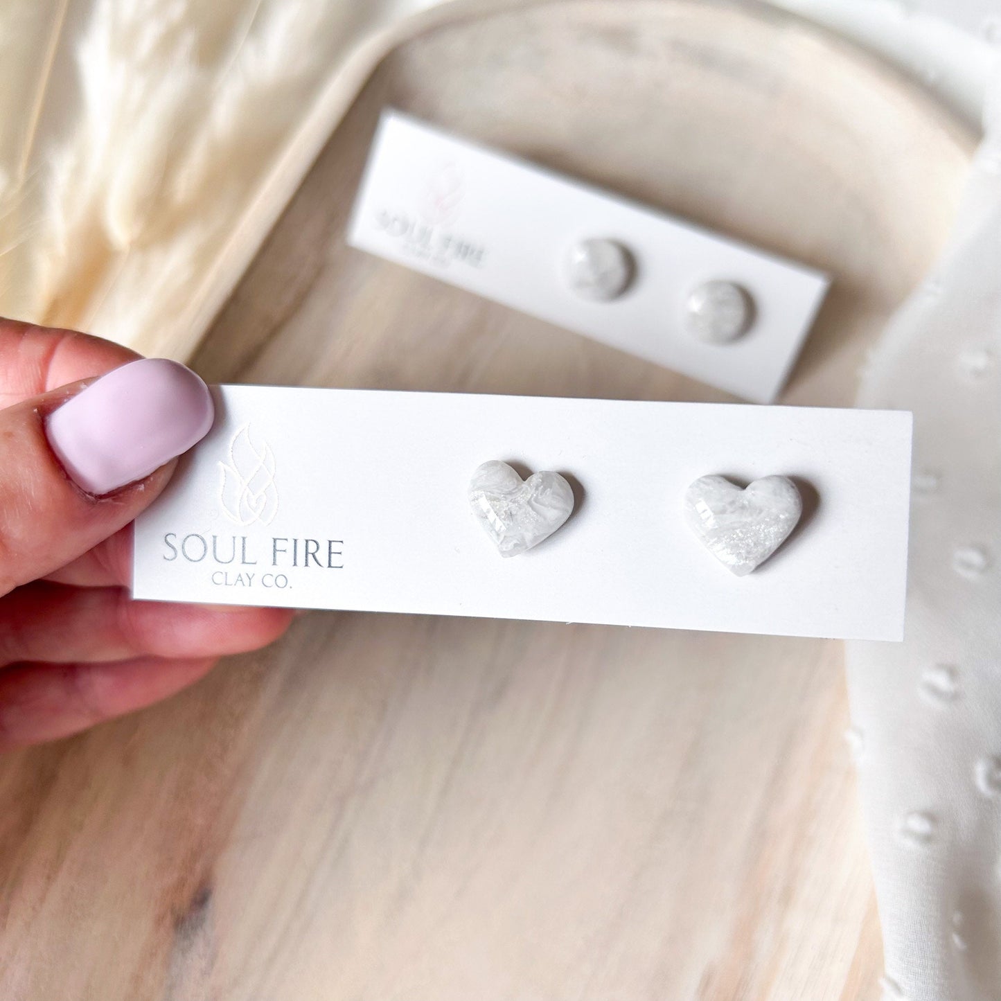 White & Silver Marble Stud Earrings