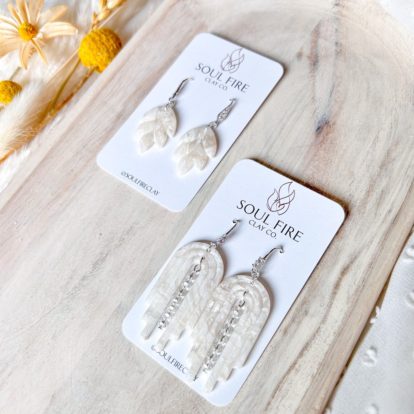 White & Silver Marble statement Earrings