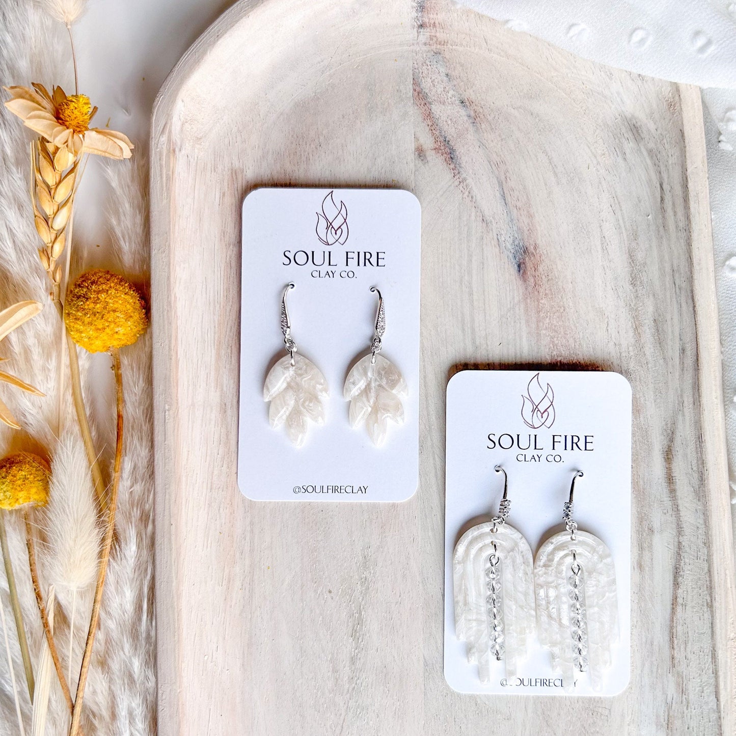 White & Silver Marble statement Earrings