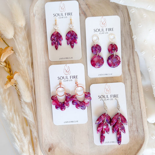 Magenta Marble statement Earrings