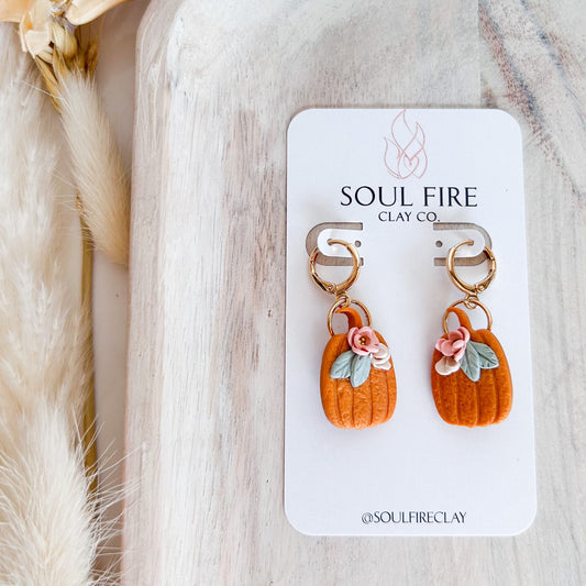 Floral Orange Pumpkins statement Earrings