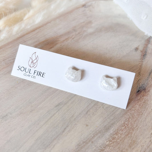White Transparent Cat stud statement Earrings