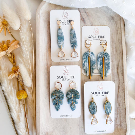 Teal Marble statement Earrings