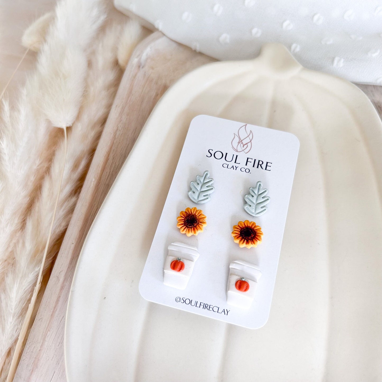 Halloween Stud statement Earrings | Sunflower Pumpkin Spice Leaf
