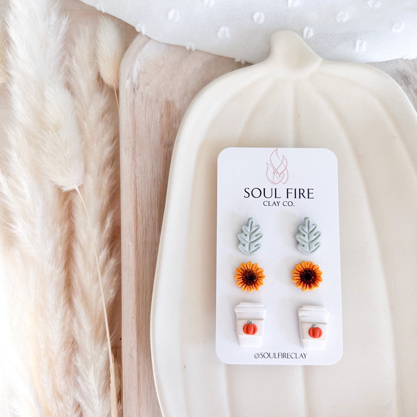 Halloween Stud statement Earrings | Sunflower Pumpkin Spice Leaf