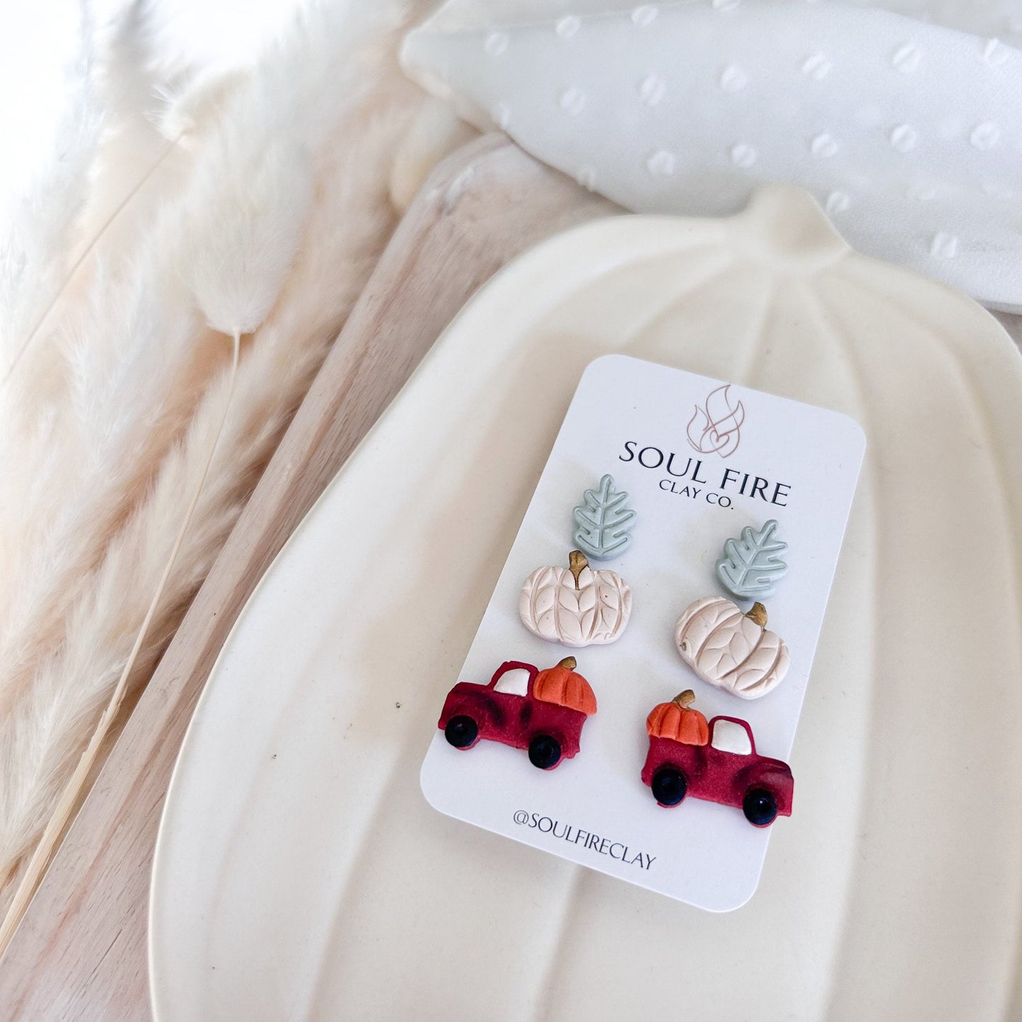 Halloween Stud statement Earrings | Vintage Truck Pumpkin Leaf