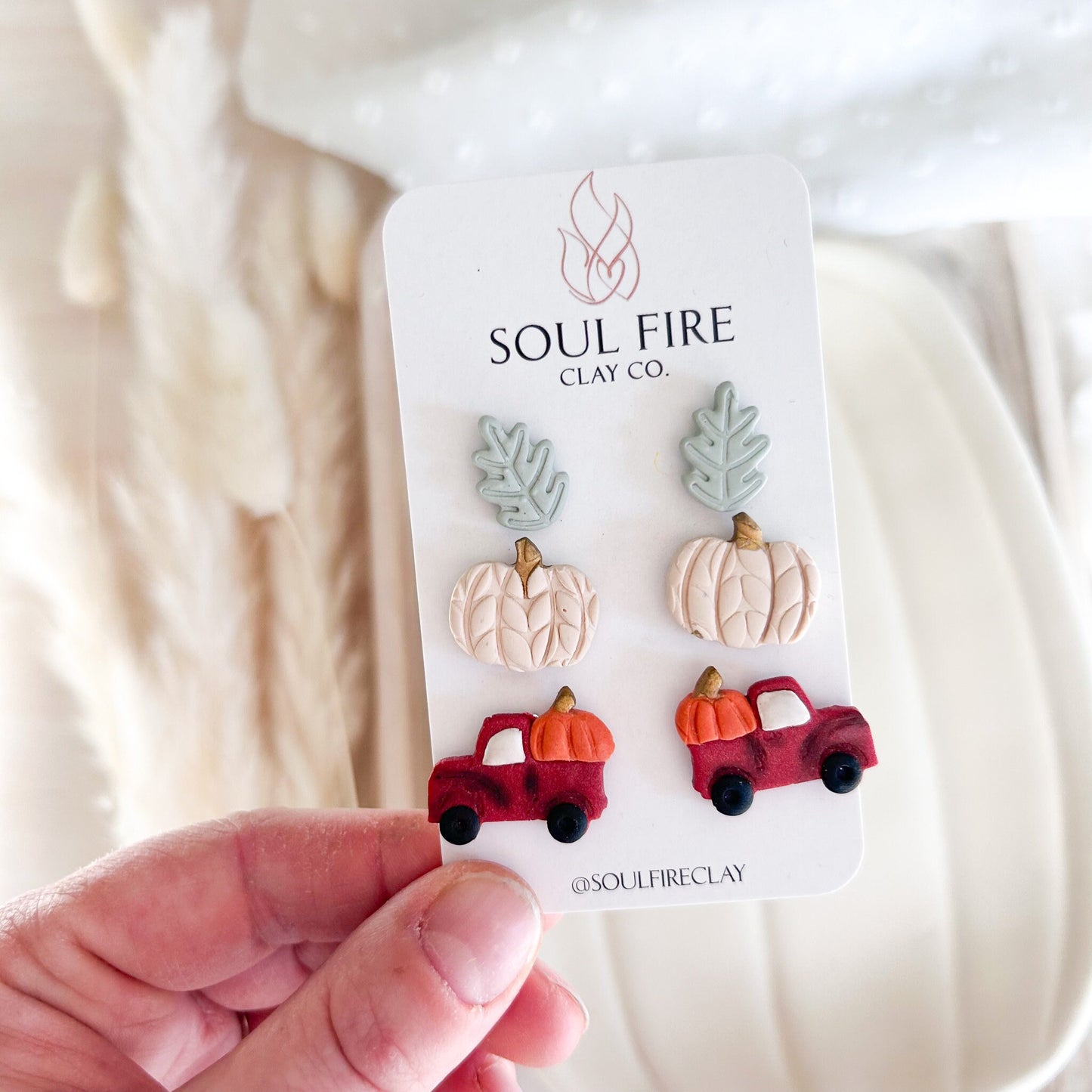 Halloween Stud statement Earrings | Vintage Truck Pumpkin Leaf