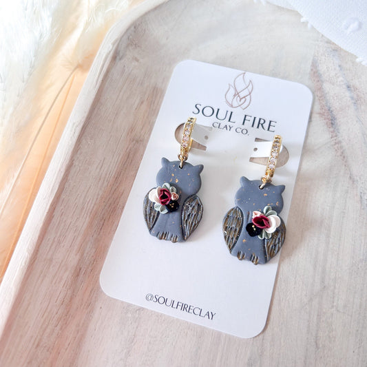 Floral Owl statement Earrings