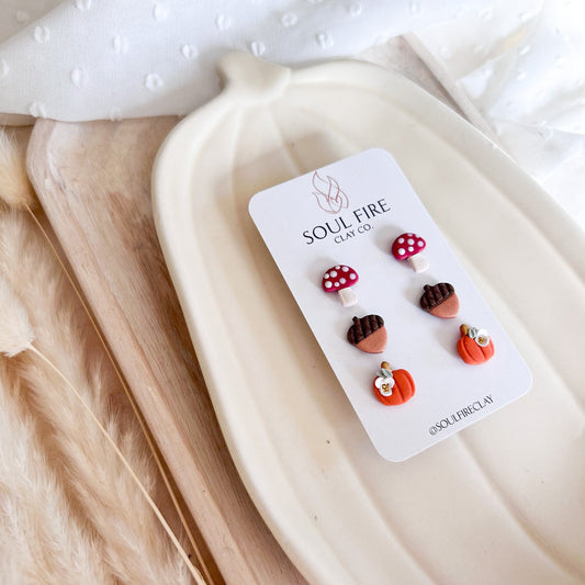 Fall Stud statement Earrings | Sunflower Acorn Mushroom
