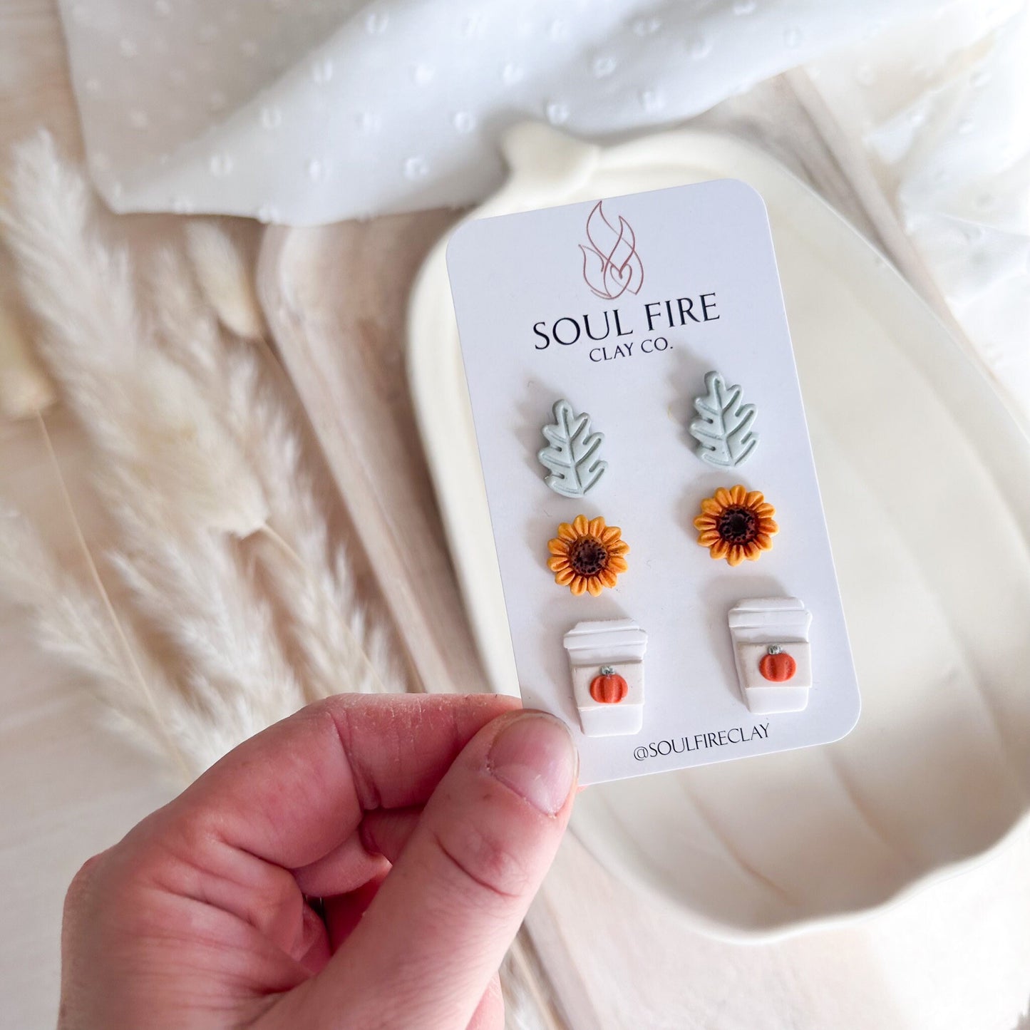 Halloween Stud statement Earrings | Sunflower Pumpkin Spice Leaf