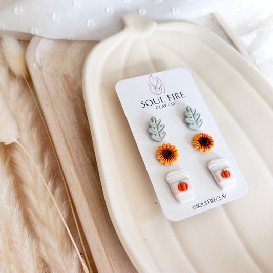 Halloween Stud statement Earrings | Sunflower Pumpkin Spice Leaf