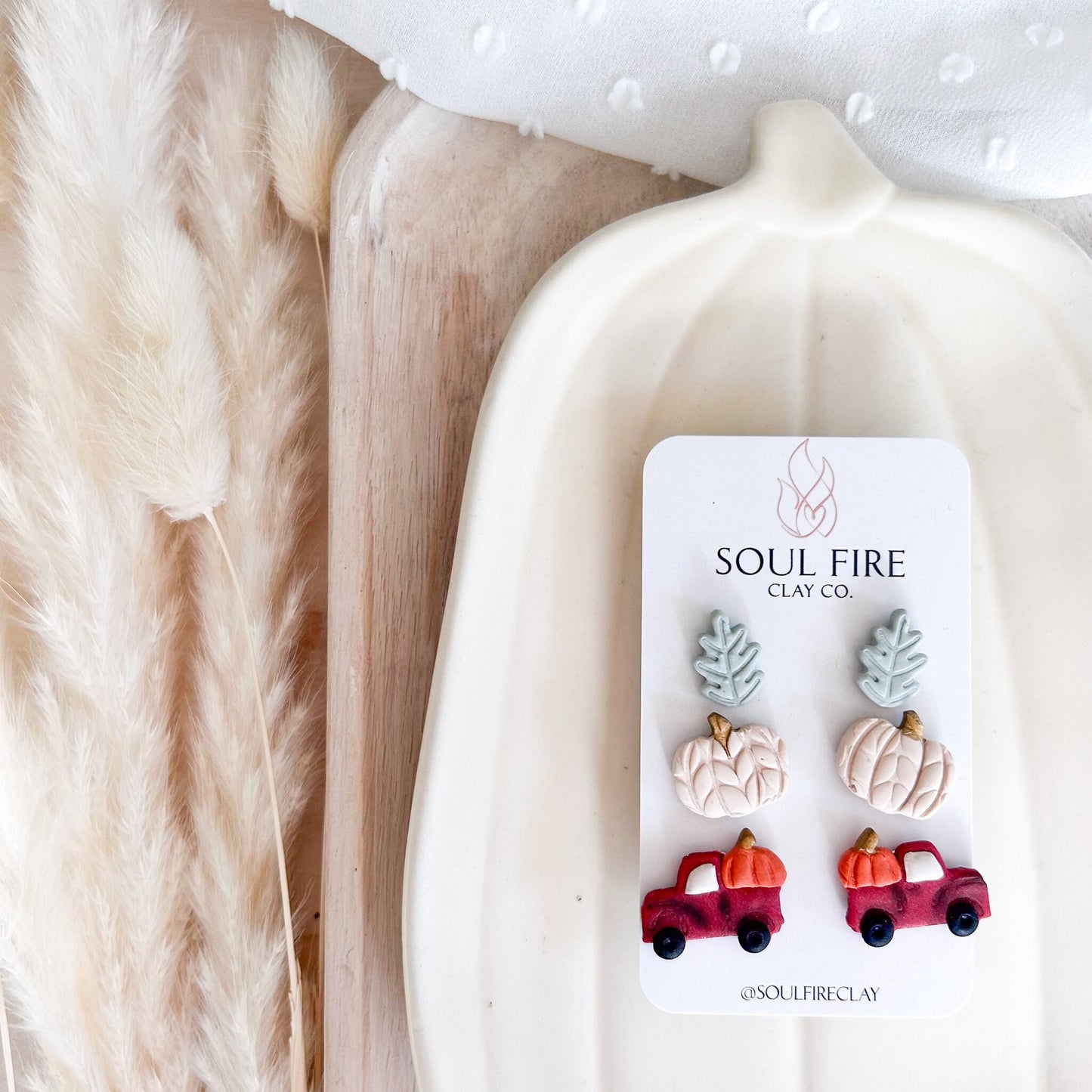 Halloween Stud statement Earrings | Vintage Truck Pumpkin Leaf